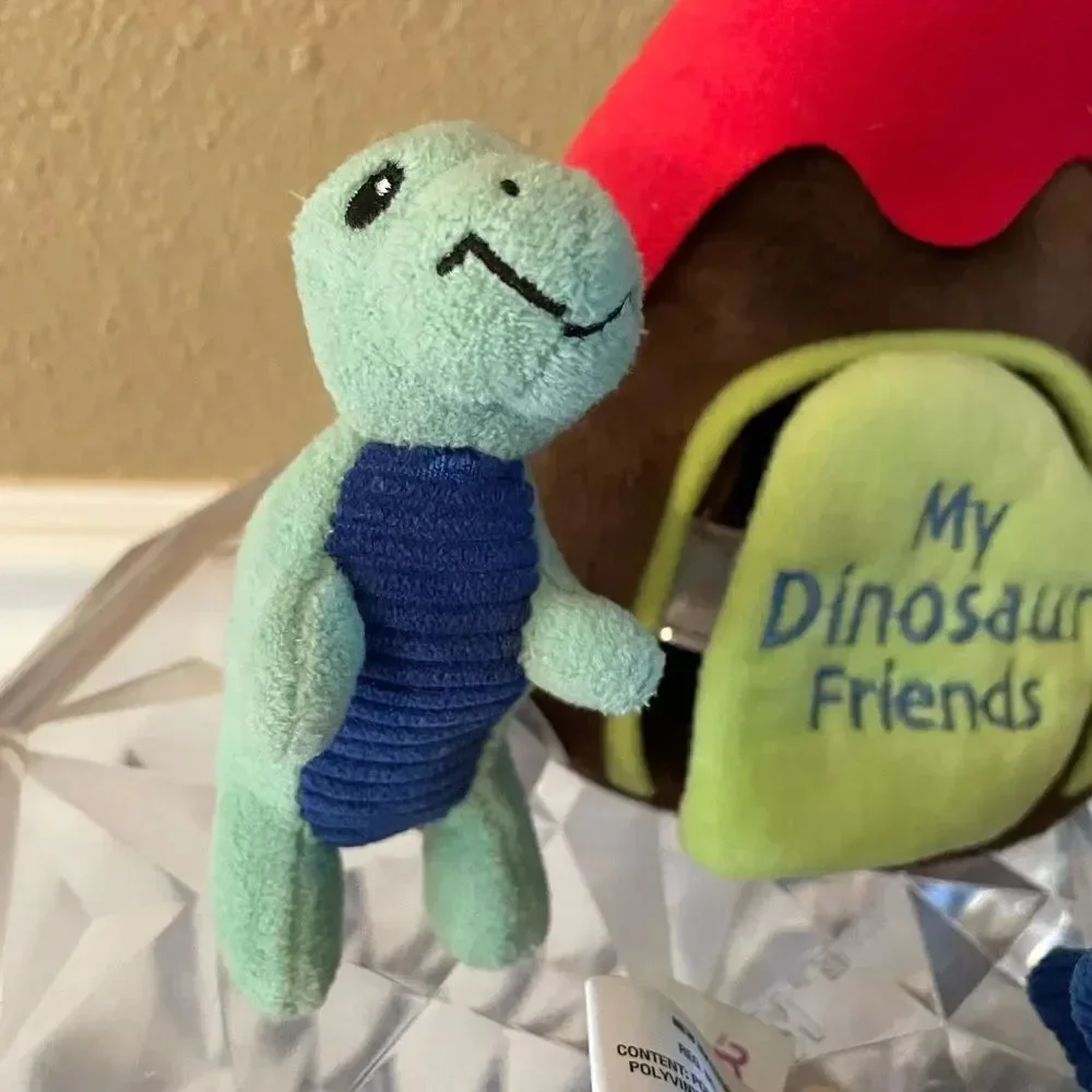 Ebba My Dinosaur Friends Multicolored Plush Dinosaur Set in Volcano Carry Case